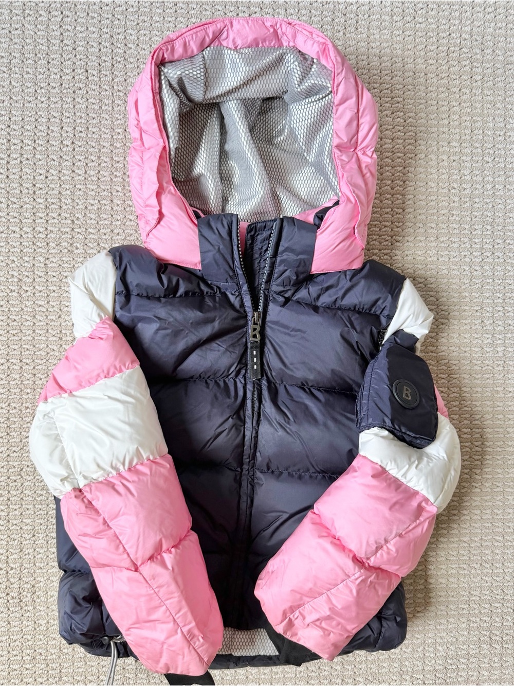Bogner Kids Colorblock Puffer Jacket in Pink, Navy & White